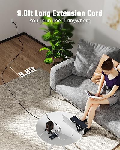 Vista 2 de SUPERDANNY - Torre de tira de alimentación con protector contra sobretensiones, cable de extensión de 10 pies con múltiples tomas, 9 salidas, 4