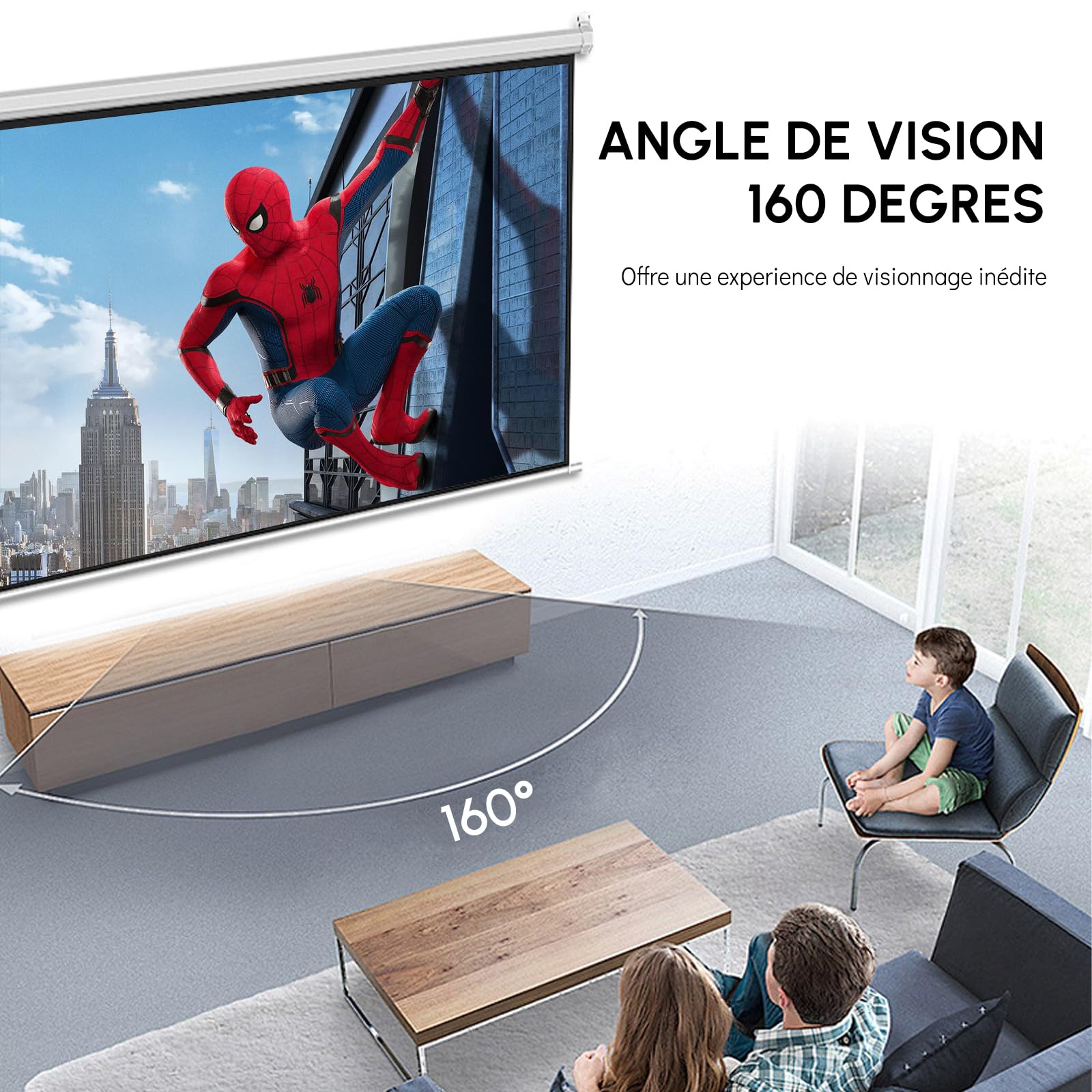 Fabulcozy Écran de Projection motorisé écran projecteur électrique 120 Pouces Fixation Mur ou Plafond Automatique pour Home Cinéma et Entreprise Formats 16:9