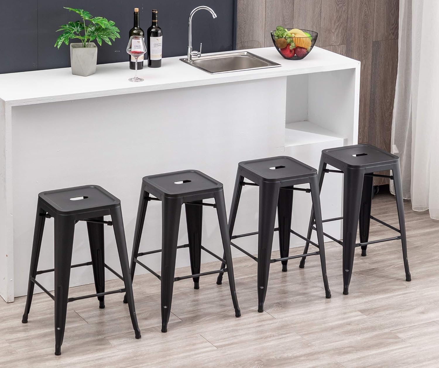 Amazoncom 26 Backless Metal Counter Stool Height Barstools Set