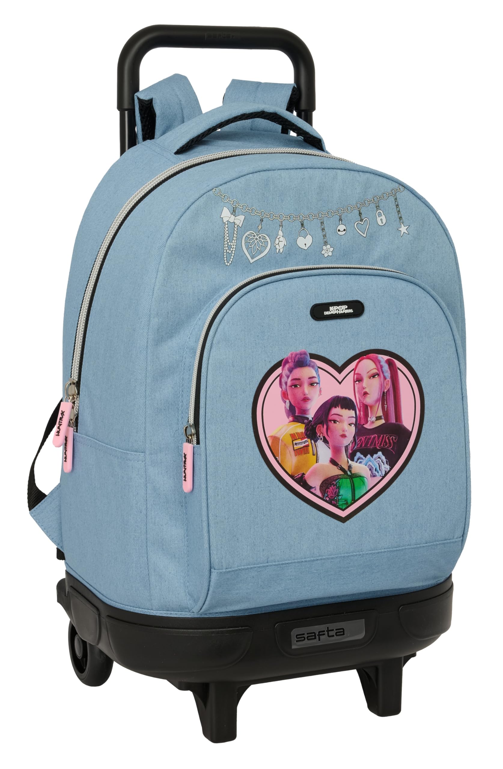 K-Pop Demon Hunters HUNTR/X Großer Rucksack mit Rädern, kompakt, abnehmbar, ideal für Kinder verschiedener Altersgruppen, bequem und vielseitig, Widerstandsfähigkeit, 33 x 22 x 45 cm