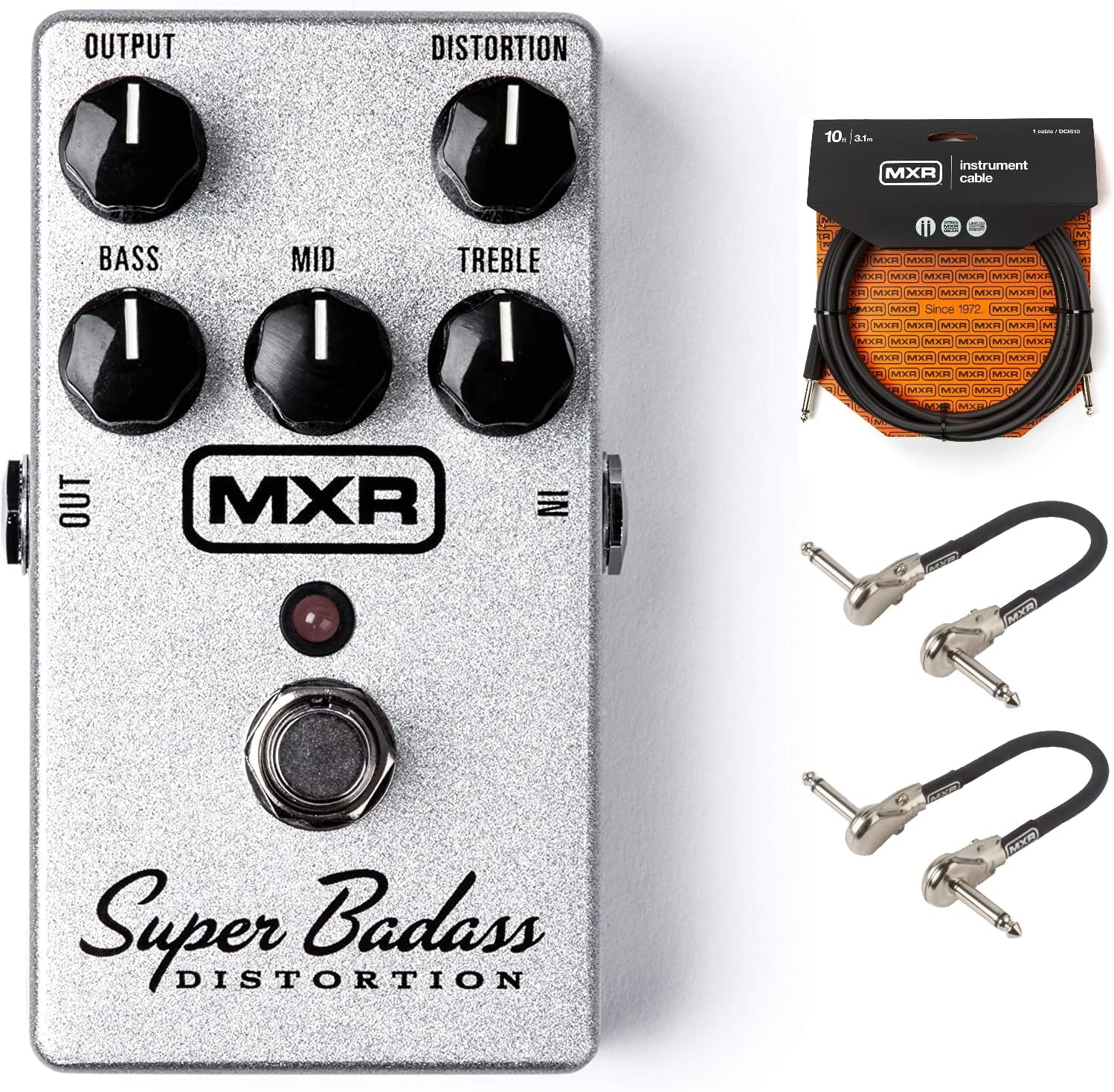 Briskdrop MXR M75 Super Badass Distortion Guitar Effects Pedal Bundle with MXR Premium Instrument Cable and Patch Cables m75bundle