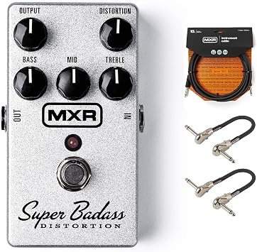 MXR M75 Super Badass Distortion Guitar Effects Pedal Bundle with MXR Premium Instrument Cable and Patch Cables m75bundle