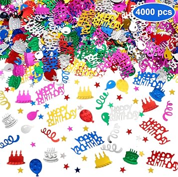 WILLBOND 4000 Pieces Happy Birthday Confetti Birthday Party Cake Confetti Metallic Foil Balloon Glitter Table Scatter Decorations for Carnival Baby Shower Anniversary Wedding DIY Arts and Crafting