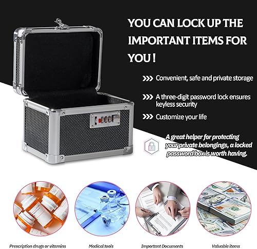 Miniatura 5 de Cajas de bloqueo pequeñas con combinación de medicamentos con código para artículos personales, caja de seguridad de medicamentos para documentos,
