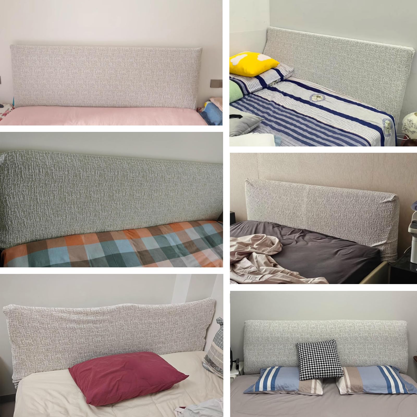 Housses de tête de lit en coton lin Double/Simple/King Size Couvre-tête de lit élastique Tout inclus Housse de protection Antipoussière pour tête de lit en bois cuir tissu(Length:190-205cm,Brown)