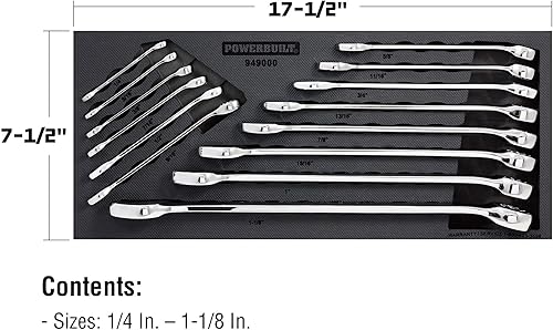 Miniatura 2 de Powerbuilt Juego de llaves combinadas, 14 llaves SAE con bandeja organizadora, caja y extremo abierto, Pro Tech Tool Series 949000