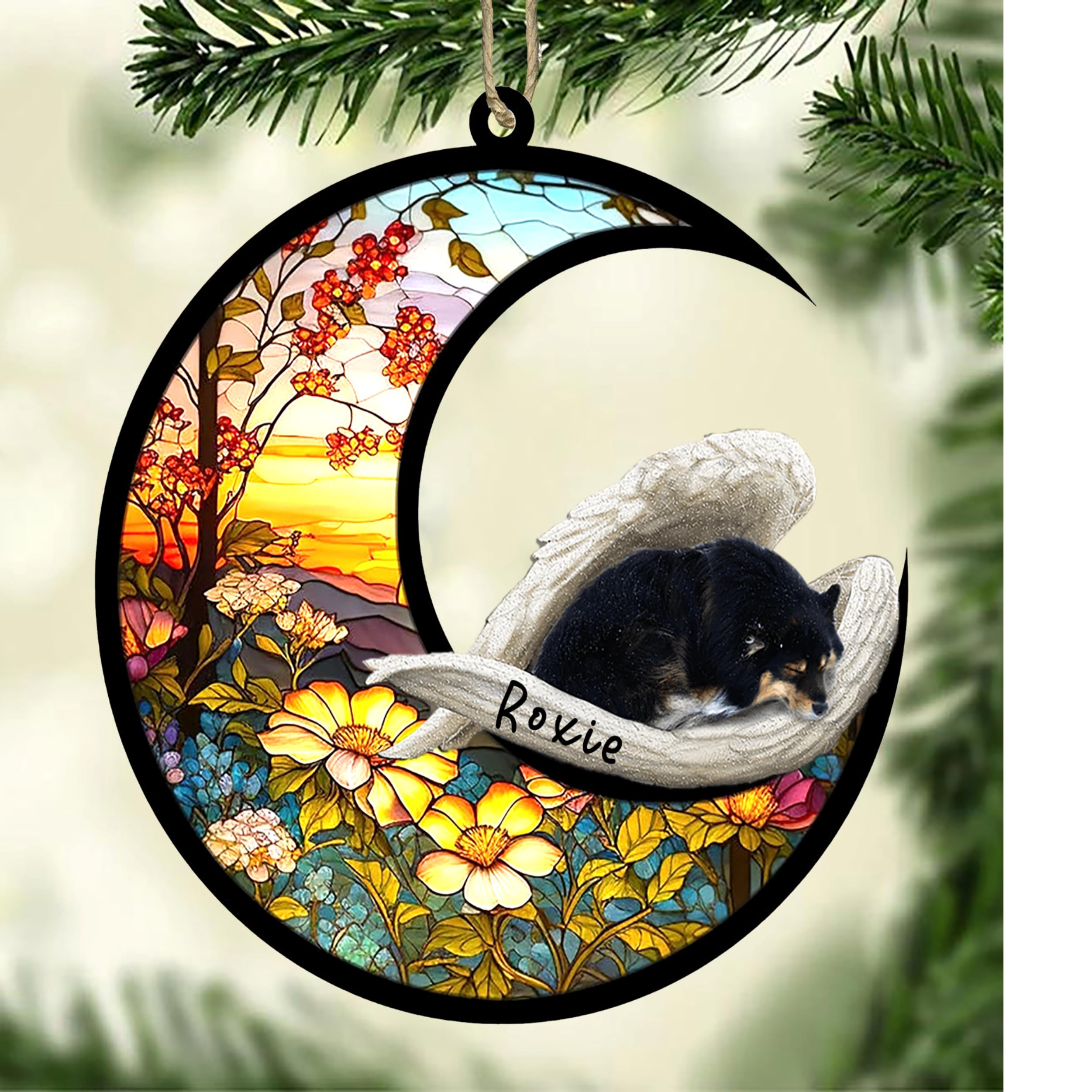 Personalized Finnish Lapphund Dog Memorial Suncatcher, Finnish Lapphund Christmas Ornament with Name, Pet Loss Catcher, Gifts for Dog Lovers Loss of Dog, Finnish Lapphund Sleep on Haven