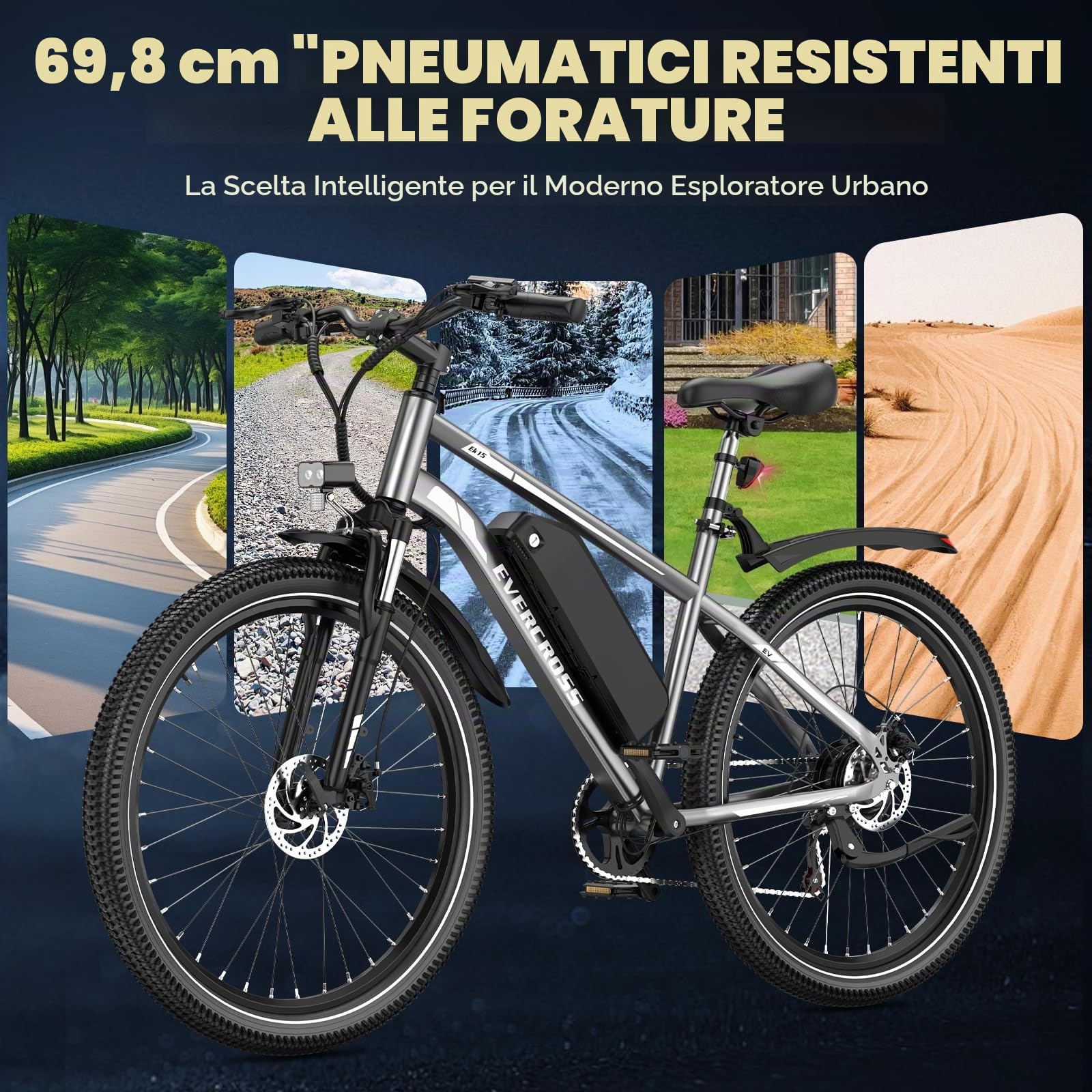 EVERCROSS EK15 Bicicletta Elettrica per Adulti, E-bike 27,5'' con Pedalata - APP, Motore 250W, Batteria 36V 13Ah, 15/20/25 km/h, Cambio a 7 Velocità, Bici Elettrica Urbane Montagna per Unisex