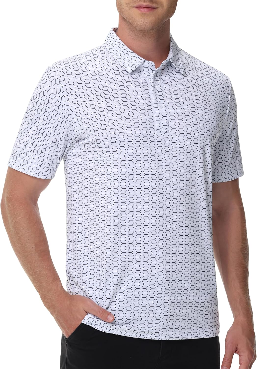 Cotrasen Mens Golf Polo Shirts Short Sleeve Quick-Dry Print Tee Shirt Moisture Wicking Performance Polo Strech Shirts - Image 2