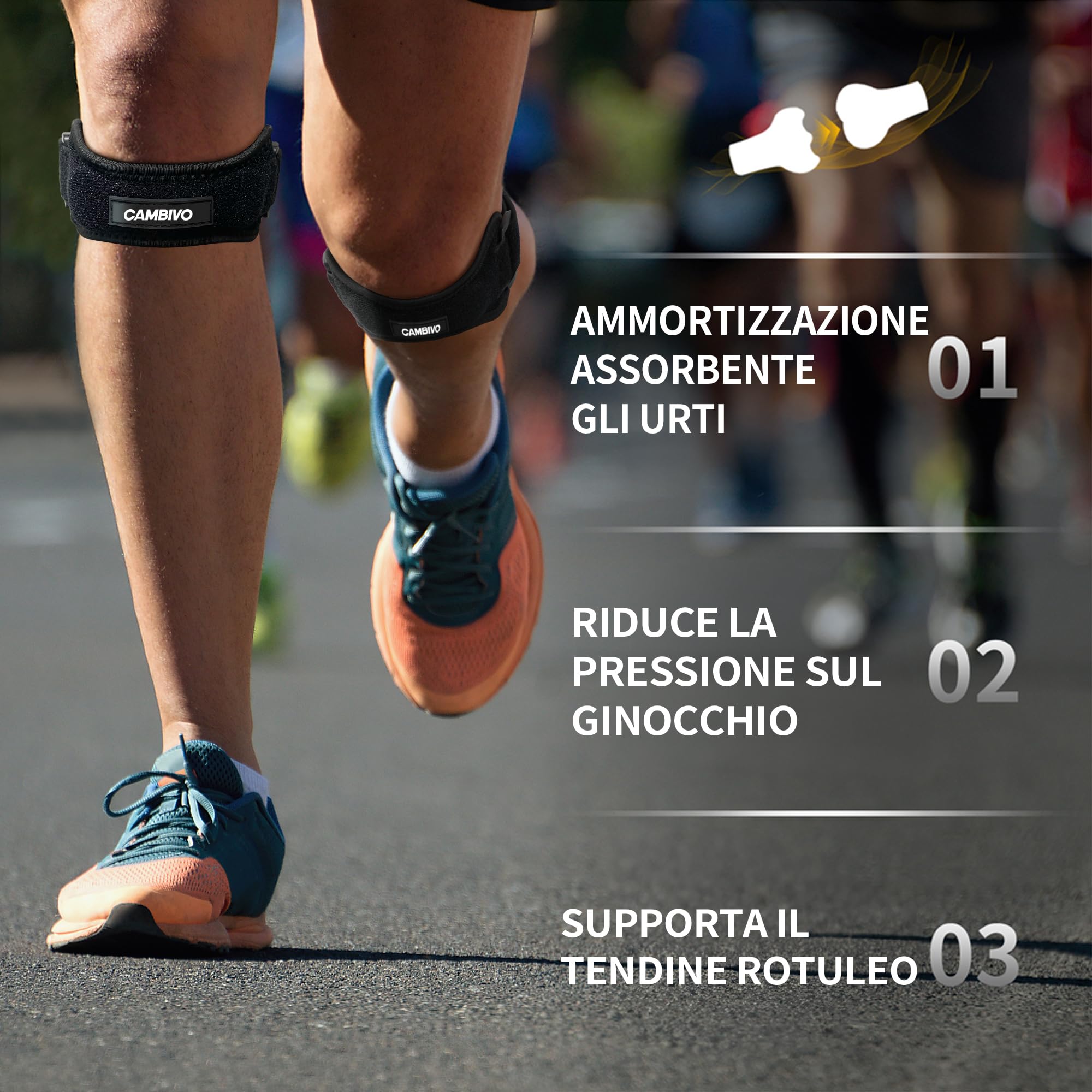 CAMBIVO Tutore Ginocchio Rotulea Regolabile 2 Pezzi, Ginocchiera Ortopedica con Cuscinetto di Compressione, Ginocchiera Rotulea per Tendinite, Infortunio Sportivo, Corsa, Sport