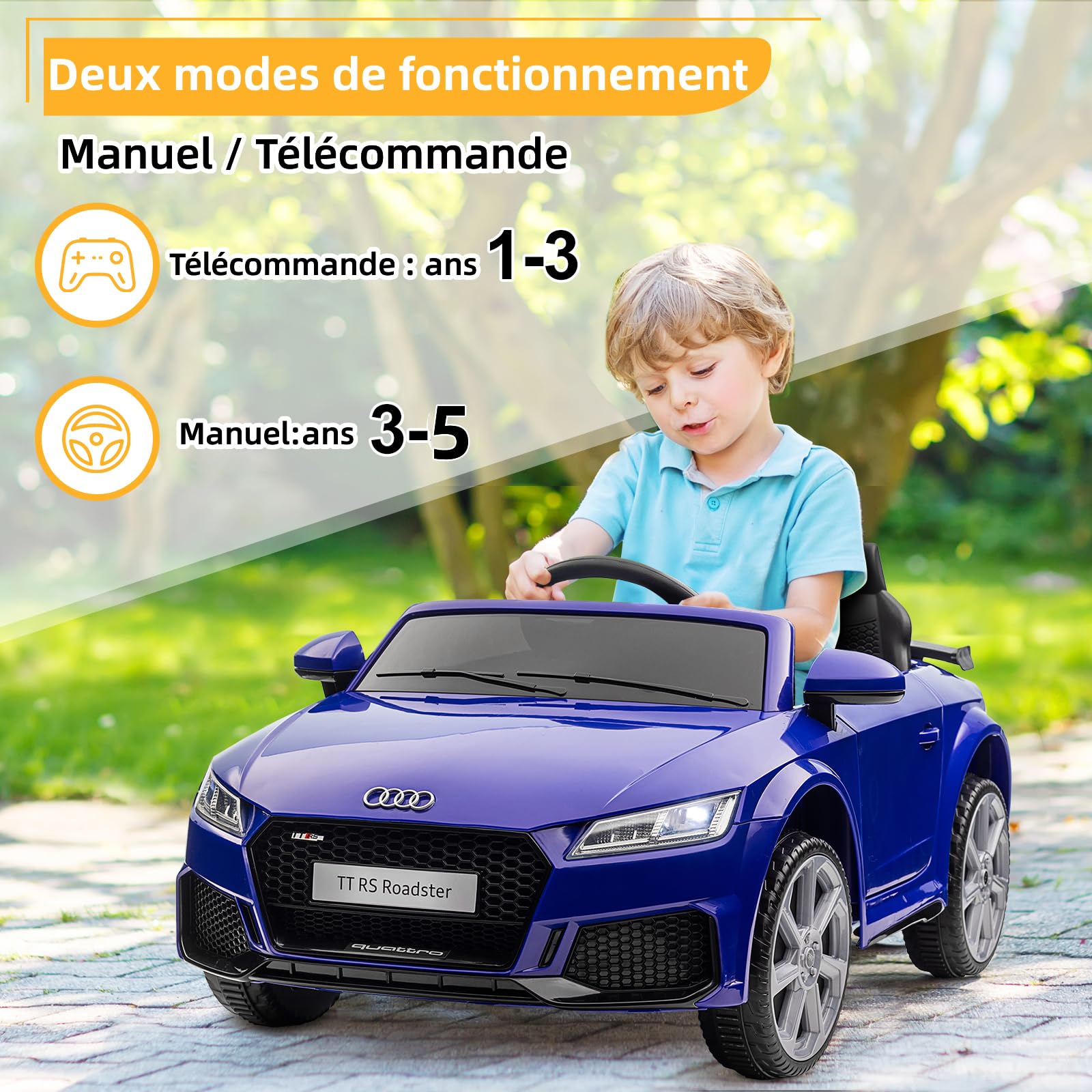 LALAHO Voiture électrique pour Enfant Audi avec Télécommande 2.4G, 12V Voiture Enfant 2-Portes avec 2 x Moteurs 30 Watts (Bleu)