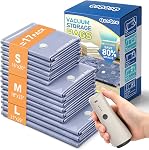 QcoQce Sacs de rangement à vide sans fil avec pompe, 12-Pack (2 L/4 M/4 S/2 Bonus),Space Sauver des sacs pour voyager, se déplacer & Accueil Organisation,Cubes d'emballage de compression pour valises, placard & Croisière doit avoir