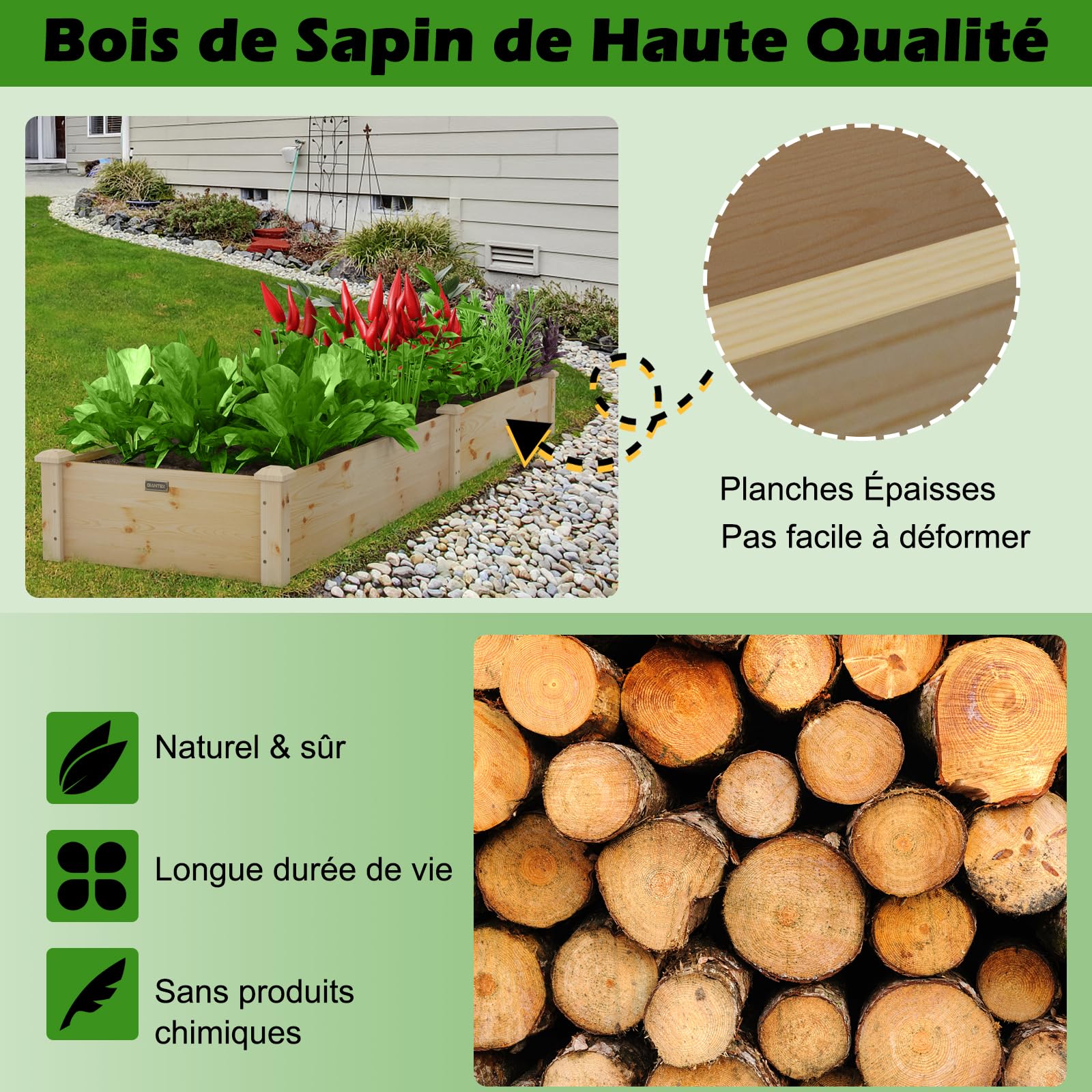 COSTWAY Jardinière Surélevée en Bois de Sapin à Base Ouverte (Naturel)