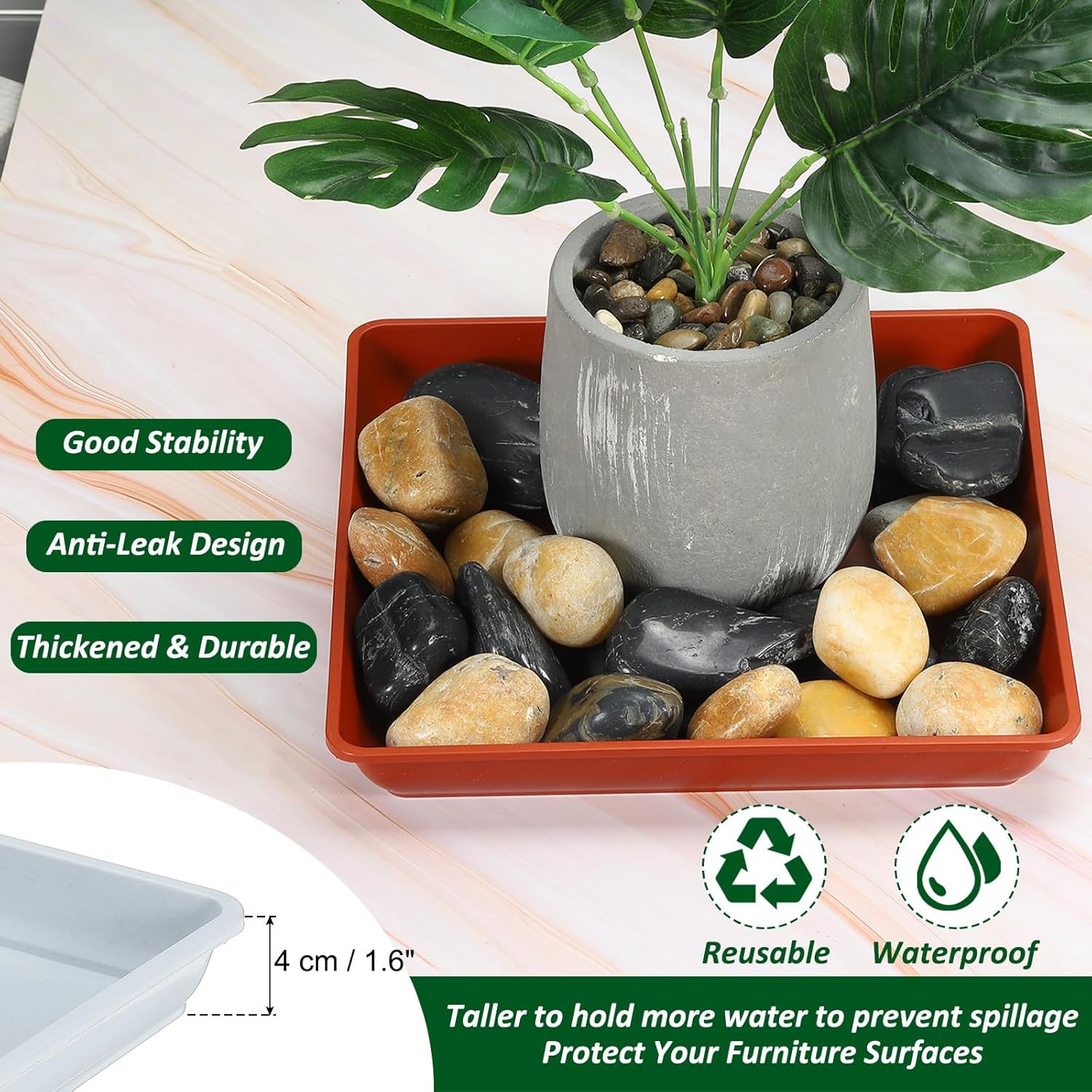 PATIKIL Plant Saucer Tray, 5 Pack 12 Inch Plastic Square Plant Saucer Flower Planter Drip Tray for Indoors Outdoors Patio Balcony, White