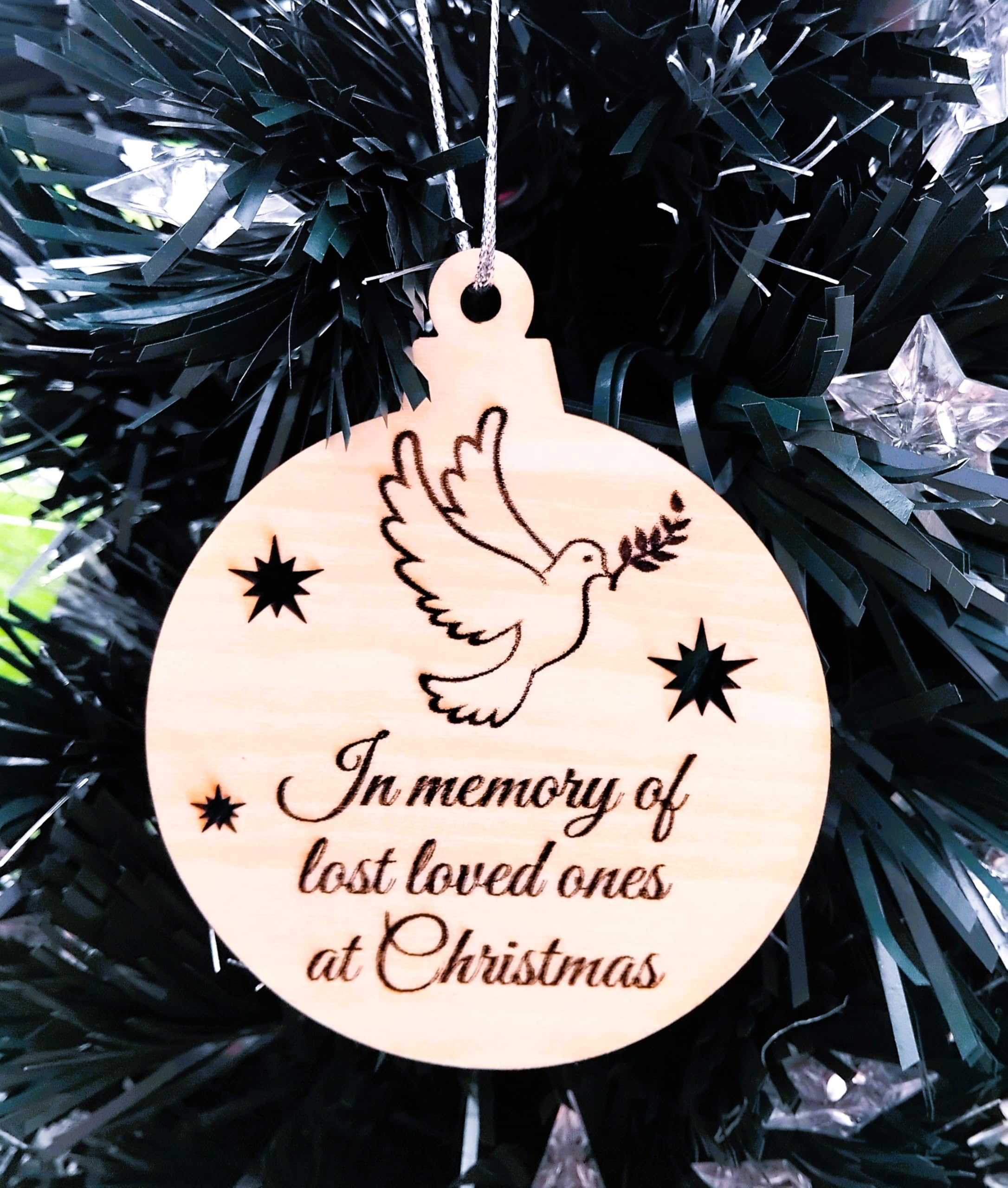 Chic Cottage Crafts Silver Dove In Memory Of Lost Loved Ones Christmas Tree Hanging Bauble - Wooden Decoration - Memorial Gift