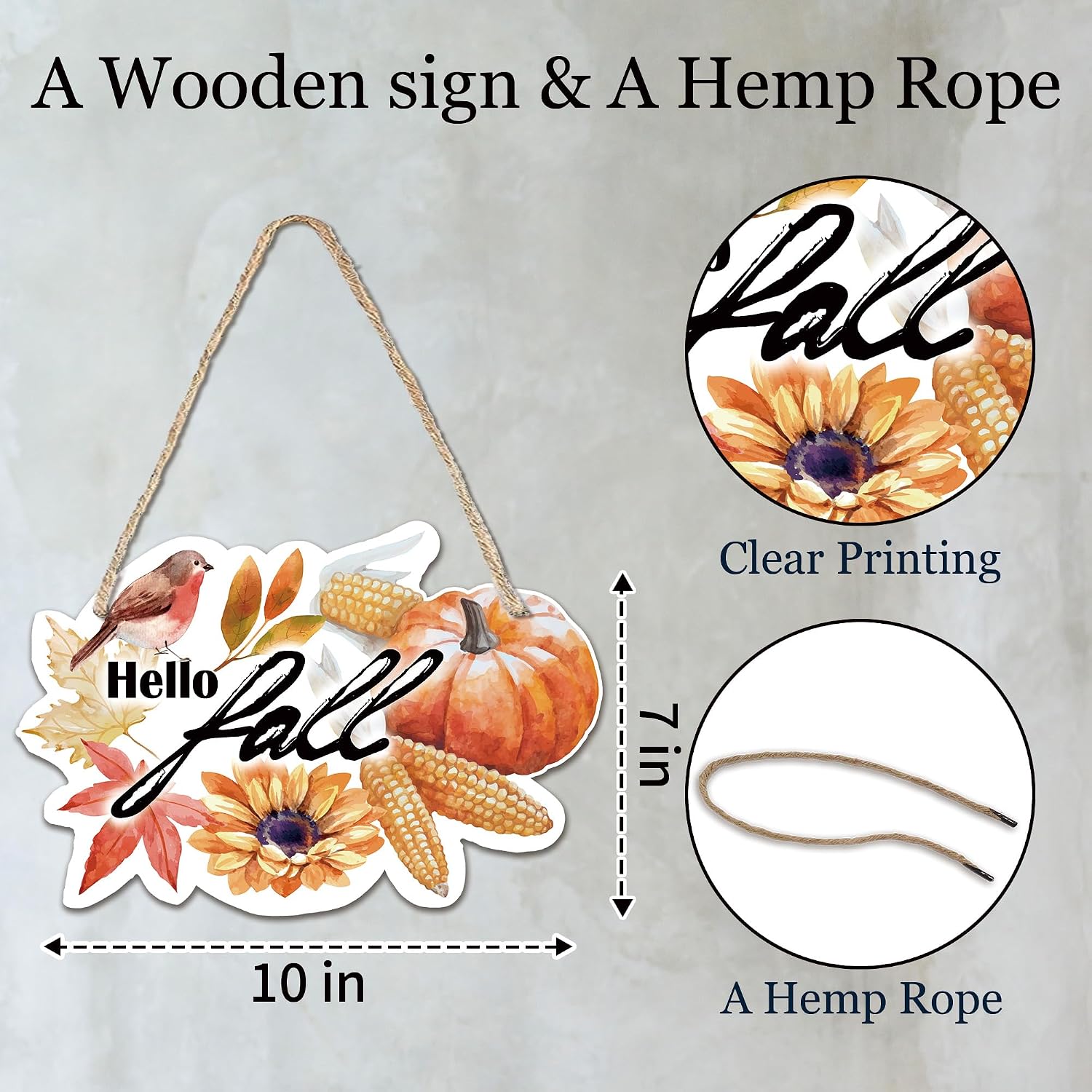 "Hello Fall" Wooden Hanging Sign - 10"Autumn Wood Hanging Decoration,Rustic Thanksgiving Decorative - Applicable Porch Home Wall Indoor Outdoor Decor Or Holiday Gifts For Friends And Family - A04 image 2