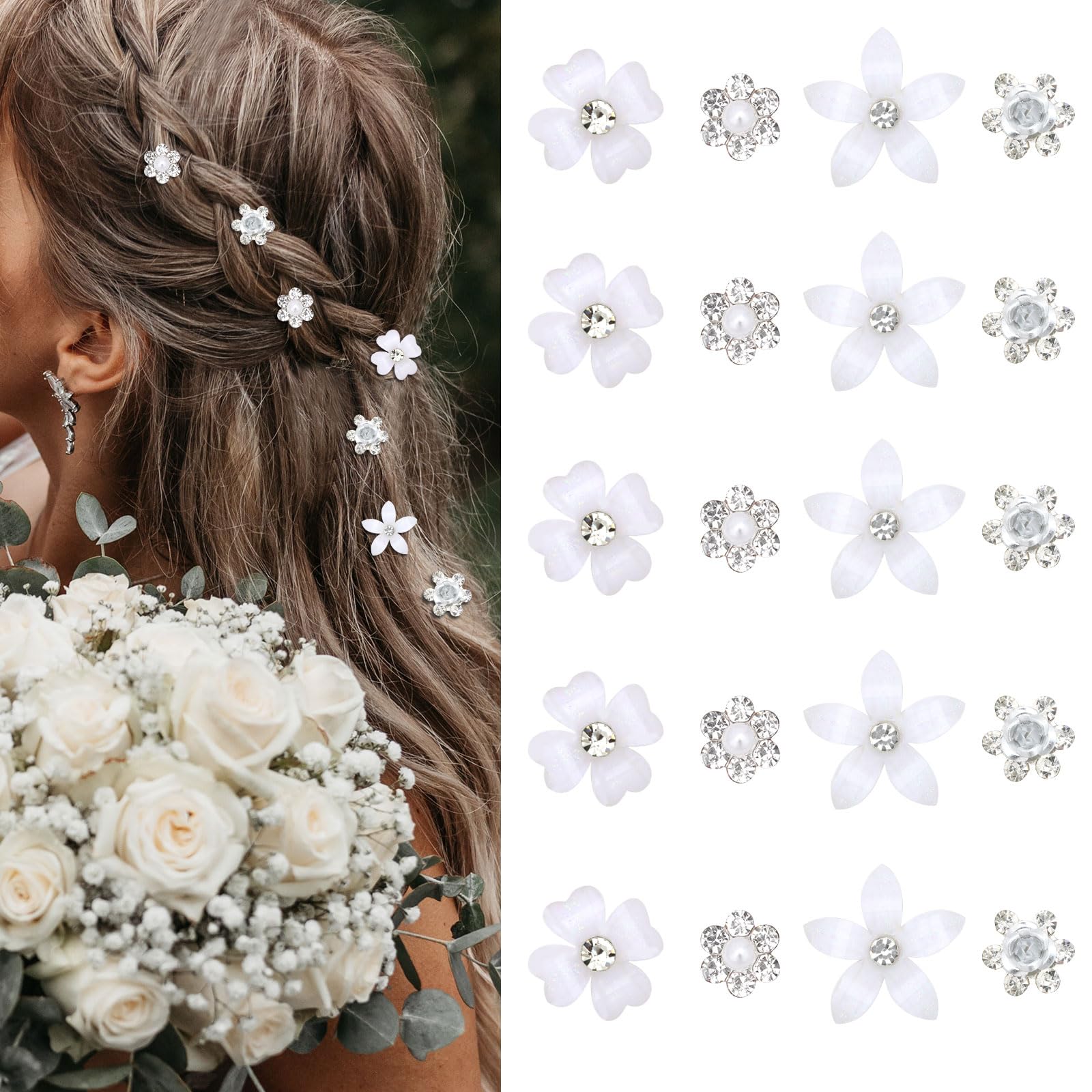 NUZAMAS Haarspangen Mit Weißen Rosen – 3 Stück, Ca. 10x4 Cm, Für Hochzeit & Alltag