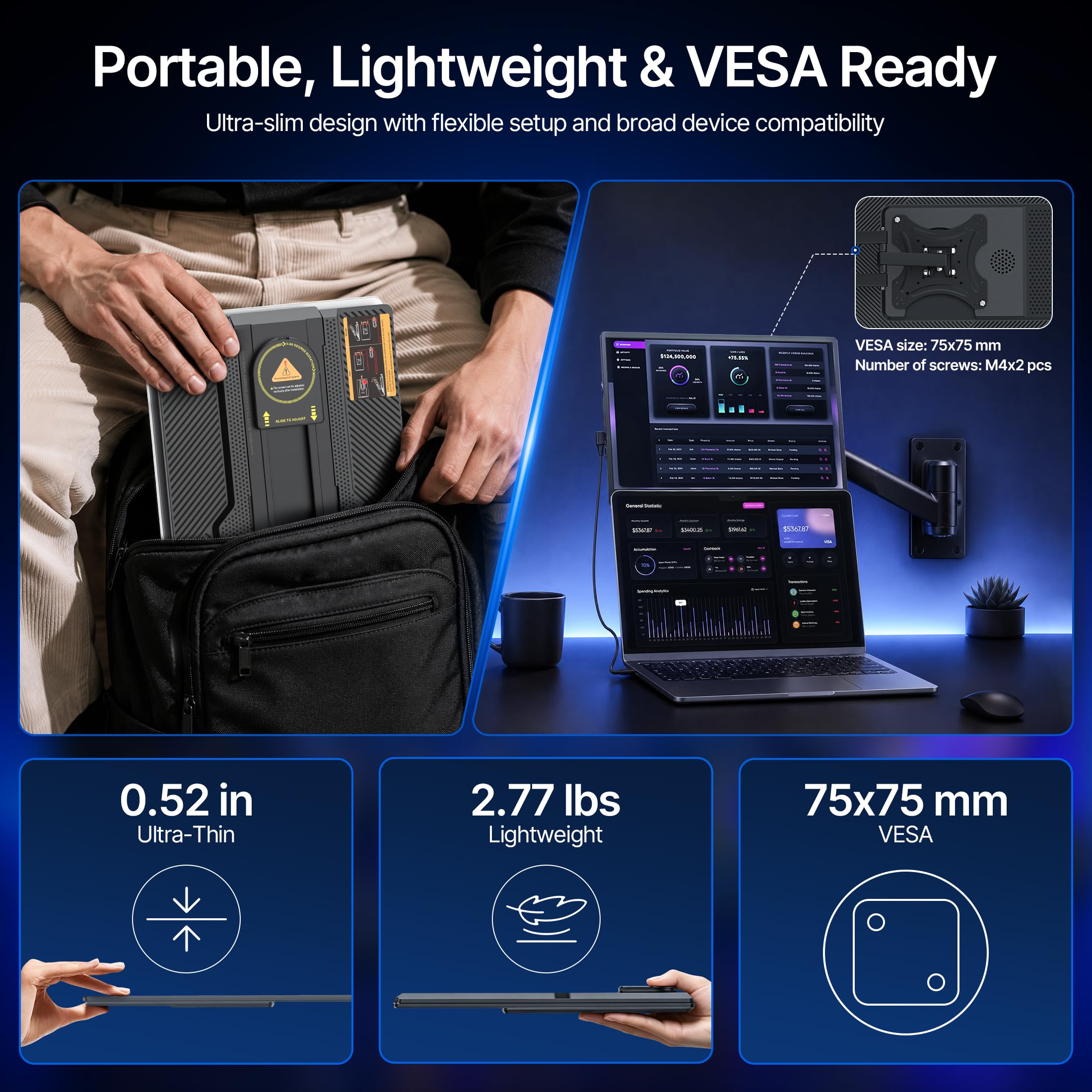 Laptop Screen Extender 15.6", 5 Modes & Detachable Slim Portable Monitor view 8