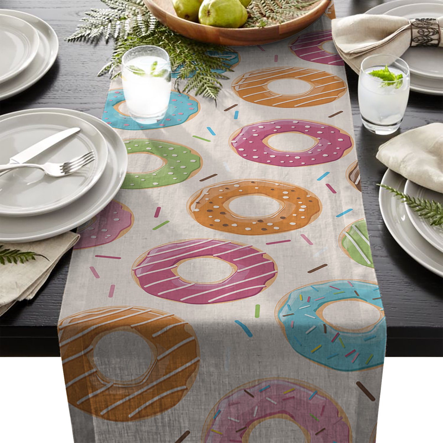 Edwiinsa Lovely Donut Pattern Table Runner For Dining Table Kitchen Wedding Party Decoration Table Top Home Decor 13 x 70 Inch 14 x 72 Inches Multi LNTT20180607EDTK-CRY-0341-zq-3