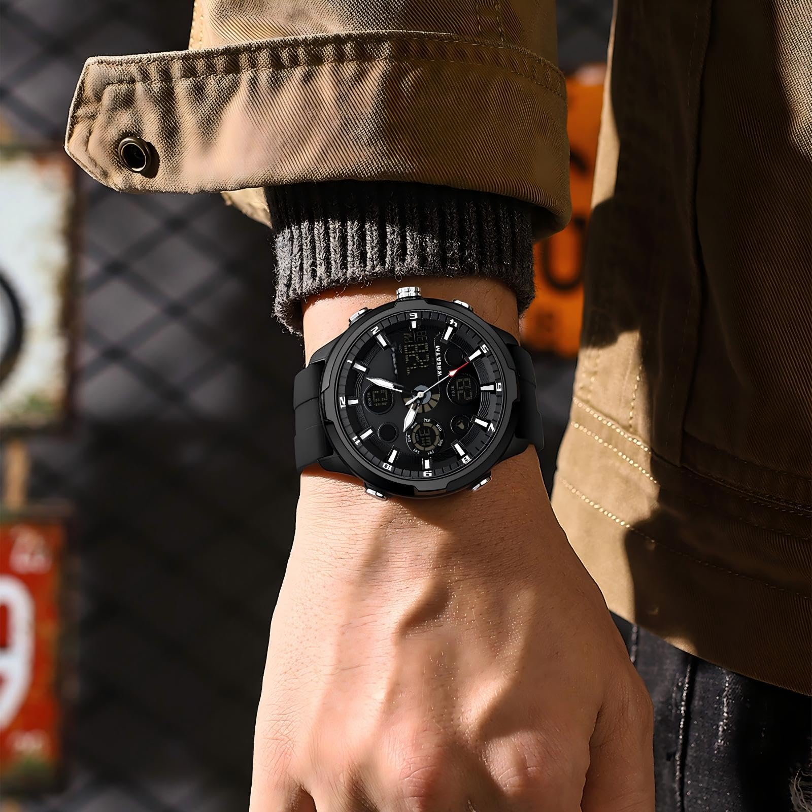 findtime Orologio da uomo con quadrante grande, casual, cronografo, impermeabile, sportivo, militare, resistente, per attività all'aperto