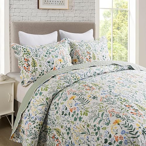 Miniatura 3 de Travan Juego de Edredón de 3 Piezas Colcha Acolchada Cubrecama Ligero Estilo Jardín Estampado Floral Juego de Ropa de Cama Acolchada Extragrande con