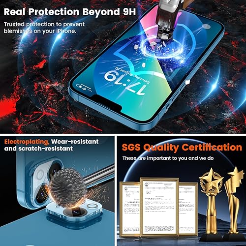 Miniatura 5 de Paquete de 4 protectores de pantalla para iPhone 13 6.1 pulgadas con 2 protectores de lente de cámara, protección contra caídas película de vidrio