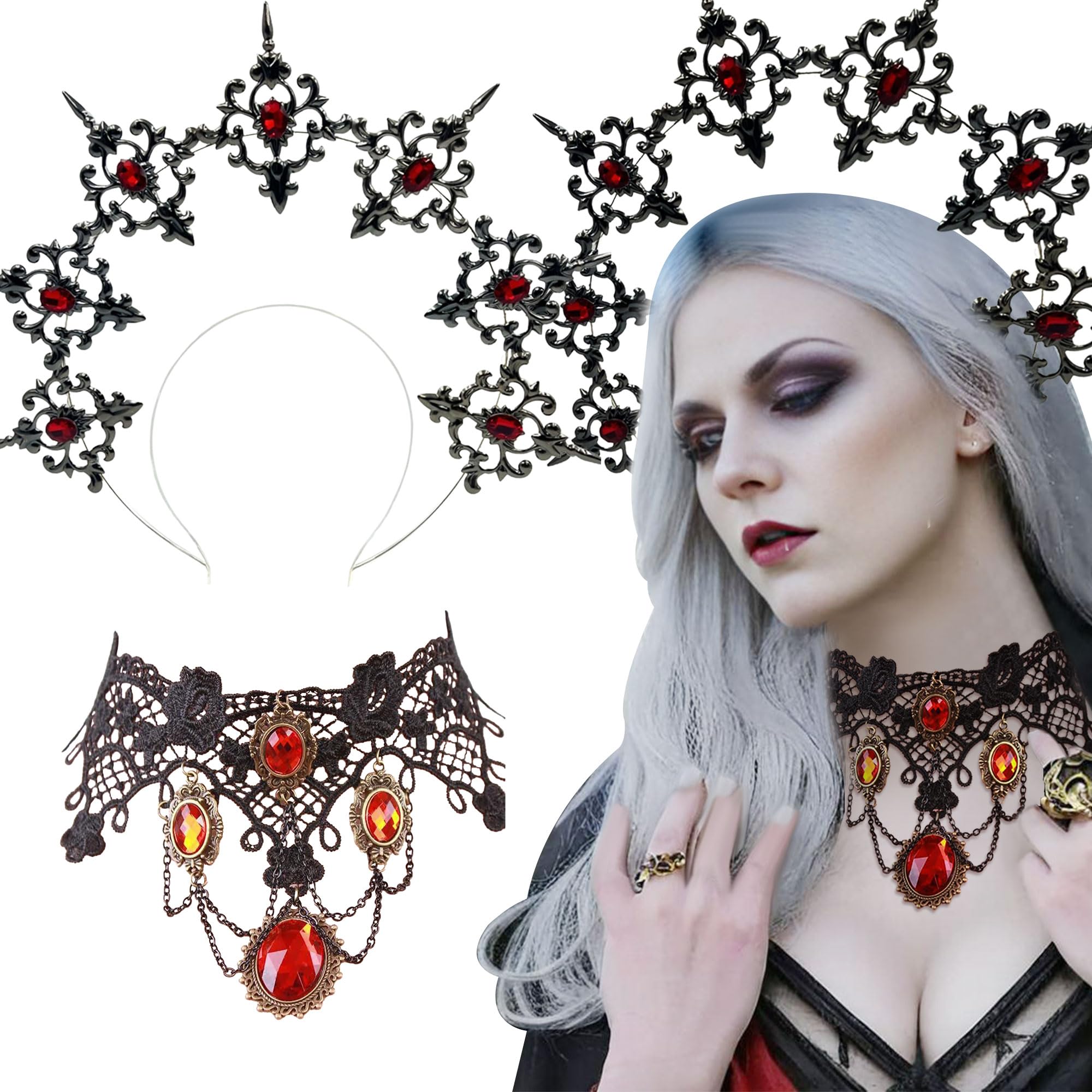 JeVenis Gothic Halo Crown Baroque Headband Stars Goddess Tiara and Crown for Women Boho Wedding Headpiece Halloween Costume