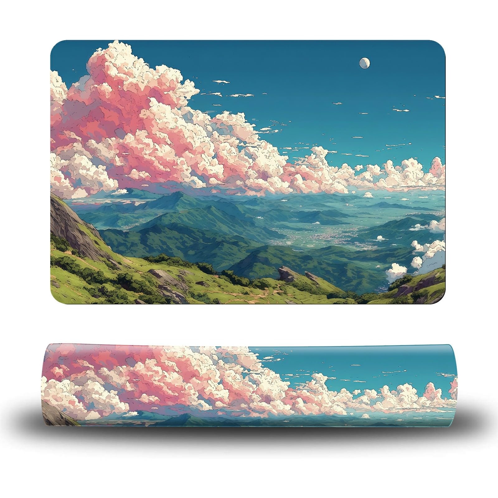 Dikoer Dog Food Mat, 15.7" x 23.6" Absorbent Pet Feeding Mat for Food and Water, Waterproof Diatom Mud Pet Placemat with Non-Slip Rubber Backing, Cat Bowl Mat for Floors - Pink Cloud Mountain