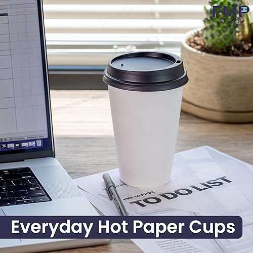 Miniatura 6 de Fit Meal Prep Paquete de 100 tazas de café desechables de papel para llevar de 16 onzas con tapas negras, bebidas calientes y frías, chocolate