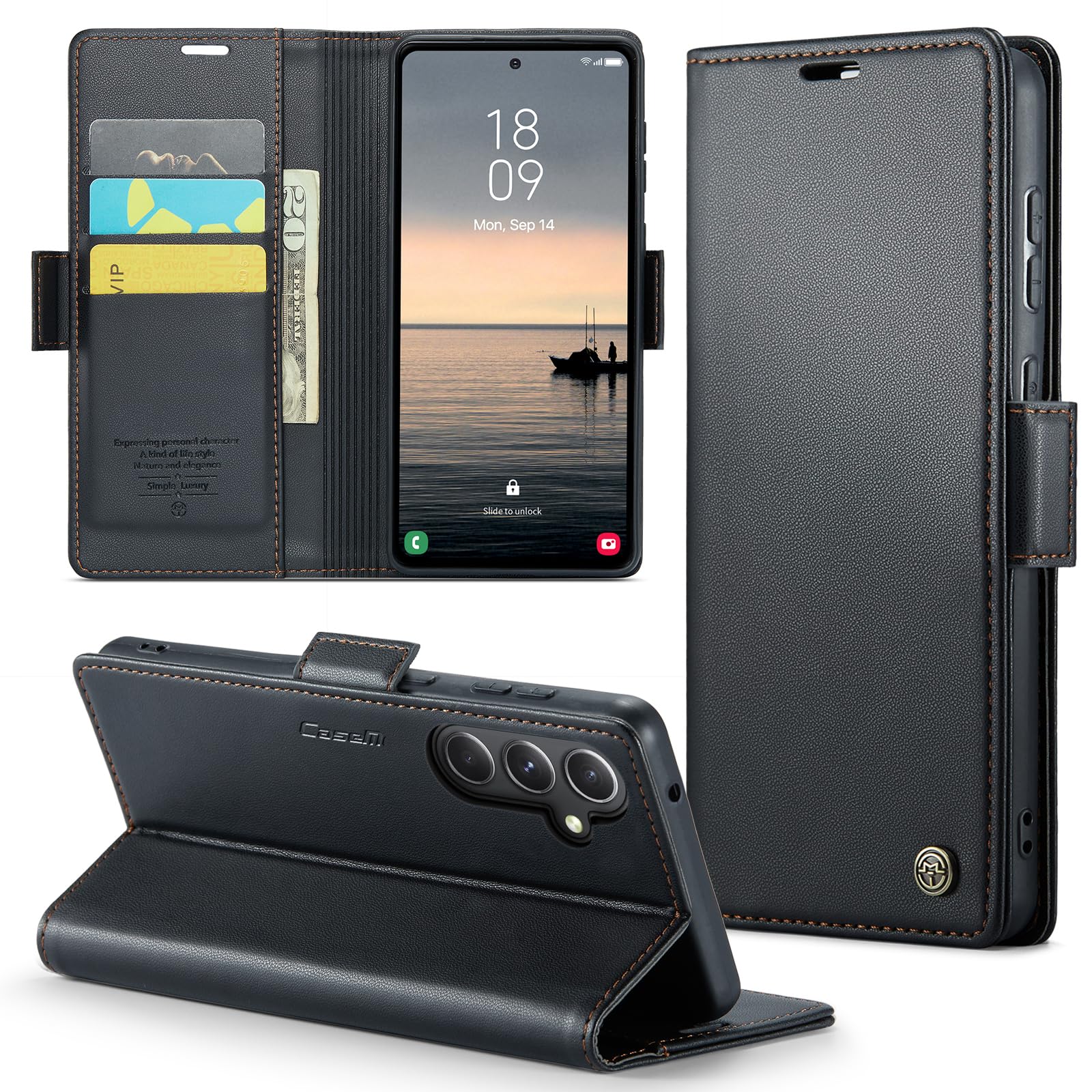Cover per Samsung A14 Custodia Portafoglio [Blocco RFID] Premium Pelle PU [Magnetica] Wallet Libro con Porta Carte Slot Supporto Flip Case per Samsung A14, Nero