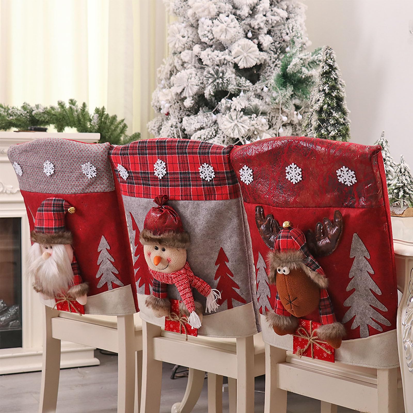Housse de chaise Noël lot de 3 pour salle à manger et déco de fête de fin d'année