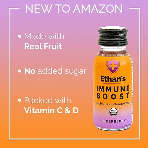 Miniatura 2 de Ethan's Disparos orgánicos de refuerzo inmunológico, sabor a saúco. Siéntete mejor. Apoyo a la inmunidad, hecho con fruta real, vitamina C, vitamina