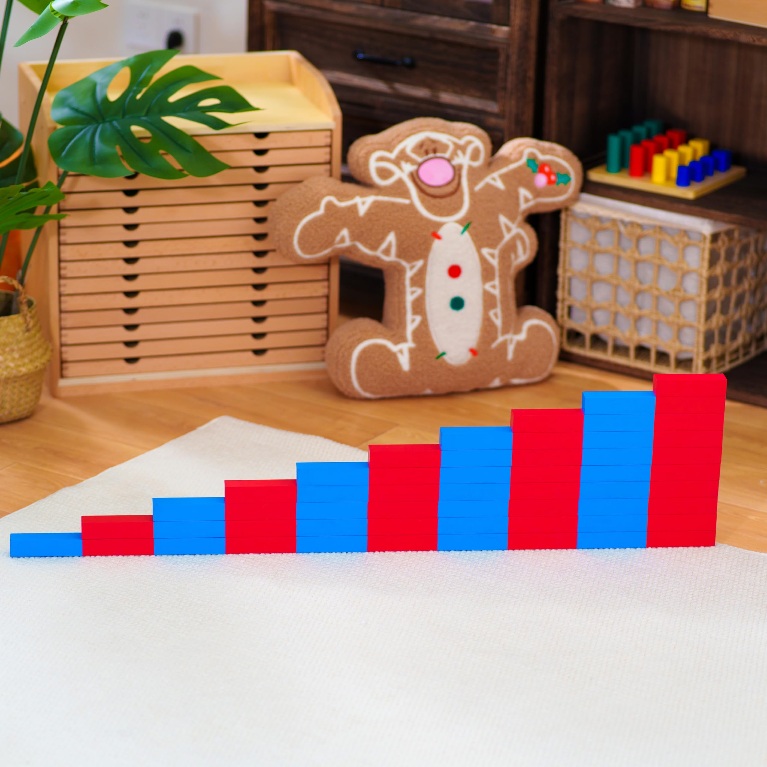 Montessori materiały matematyczne – drewniana zabawka edukacyjna do liczb i liczb, przedszkola i szkoły podstawowej, szkoły domowej i klasy od 3 lat (duże drążki liczbowe Montessori)
