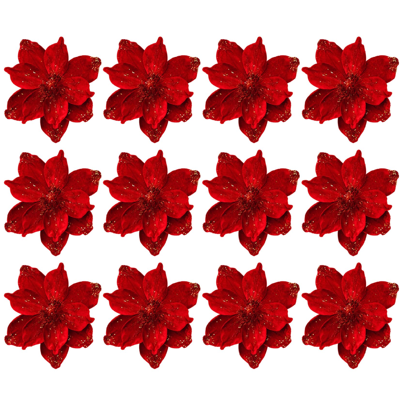 Fleurs de Noël magnolia pailleté rouge pour table et couronne