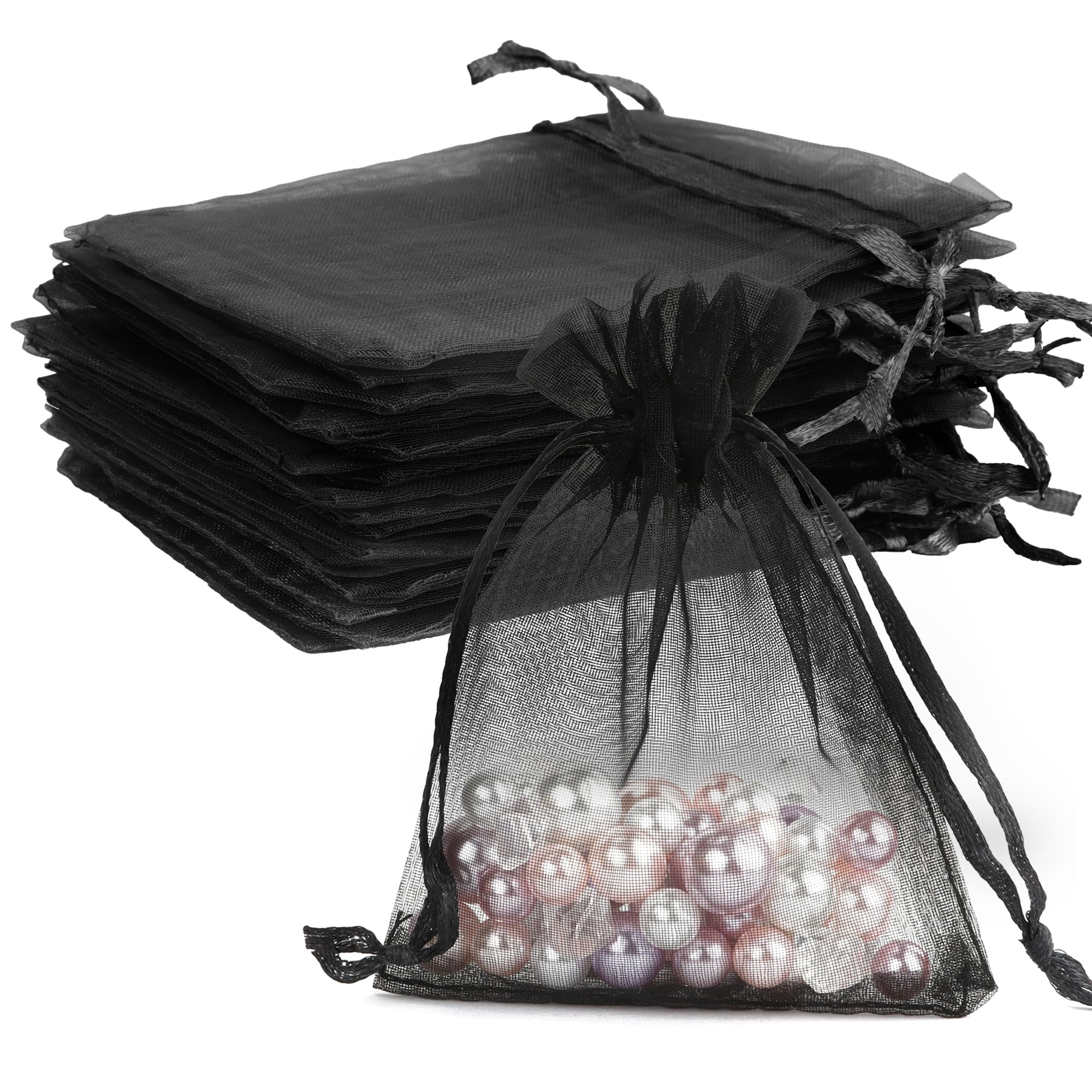 Organza Bags, Black Organza Bags, 50Pcs, Sheer Organza Bags 4 x 6 inch, Jewelry Gift Bags, Party Favor Bags with Drawstring, Mesh Gift Pouches Mini Candy Bags for Wedding Valentine's Day Party