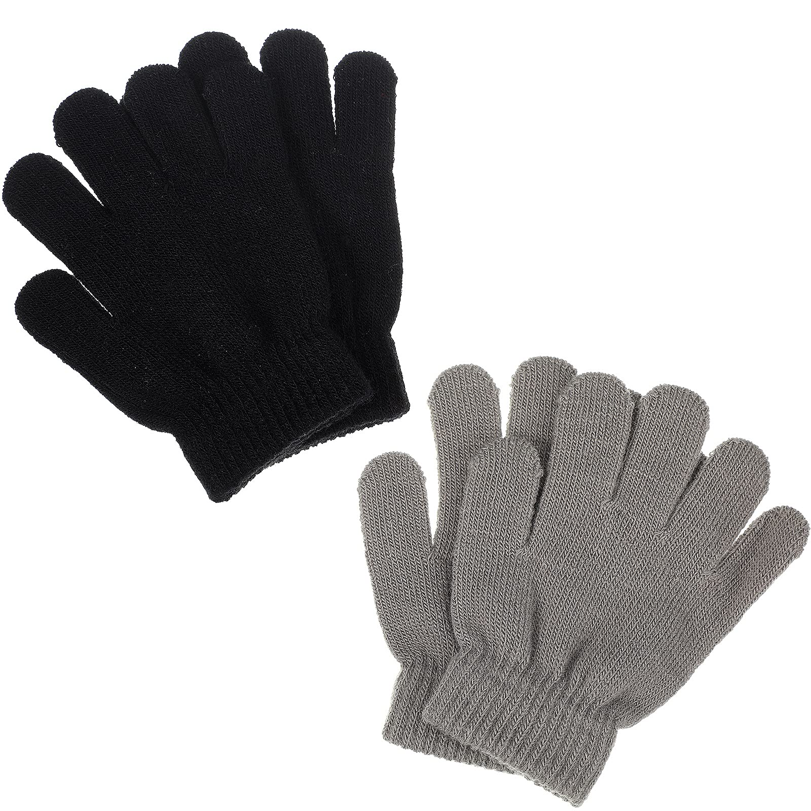 NeerBlack 2 Pairs Knit Winter Gloves Gery Kids Stretch Soft Magic Warm Gloves Children Stretchy Mittens