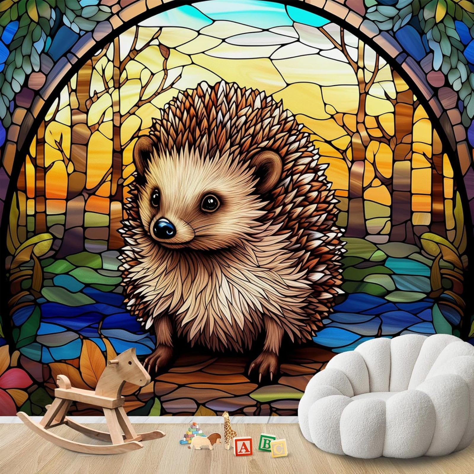 hgjdjhnf Photo Wallpaper Forest Animal Mosaic Style Non-Woven ModernLiving Room Bedroom Children's RoomDecoration Motif Wallpaper,200cmx140cmSticker - Background- Painting - Poster