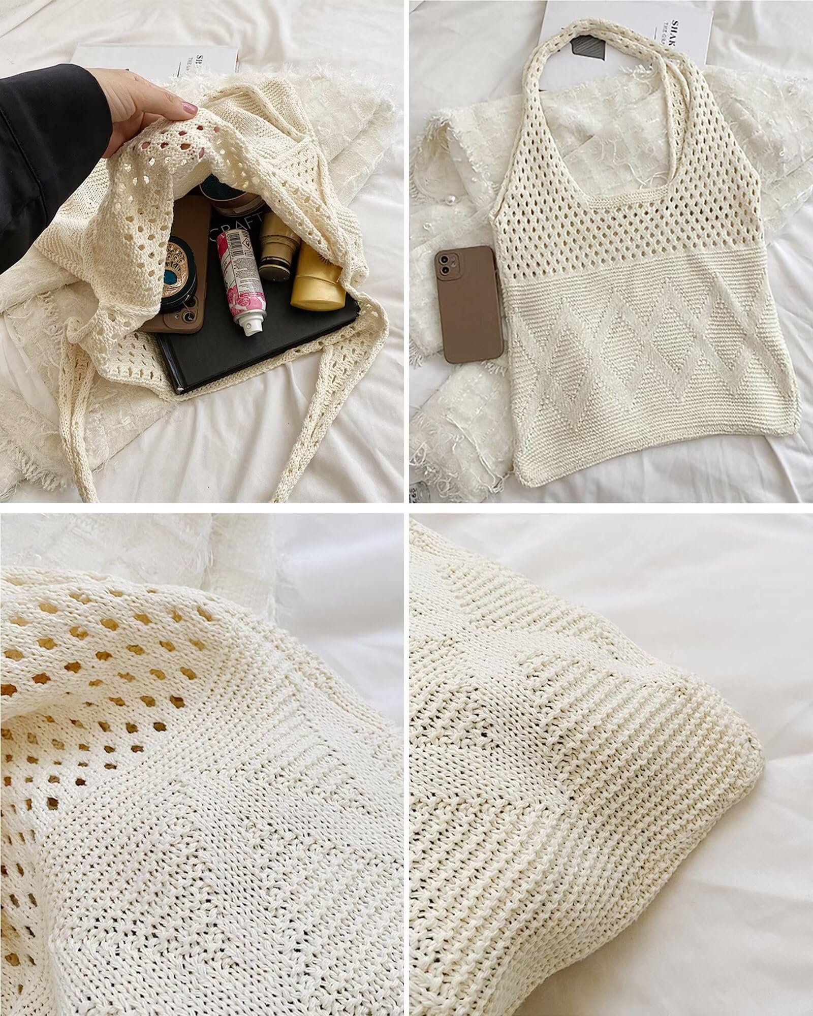 HAN-LBG Crochet Beach Bags for Women Large Knit beach Tote Bag Shoulder Bag for Shopping Holiday Travel Daily - Image 4