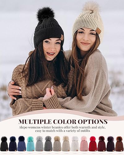 Miniatura 6 de Alepo Gorro de invierno para mujer, cálido forro polar, tejido suave, con pompón