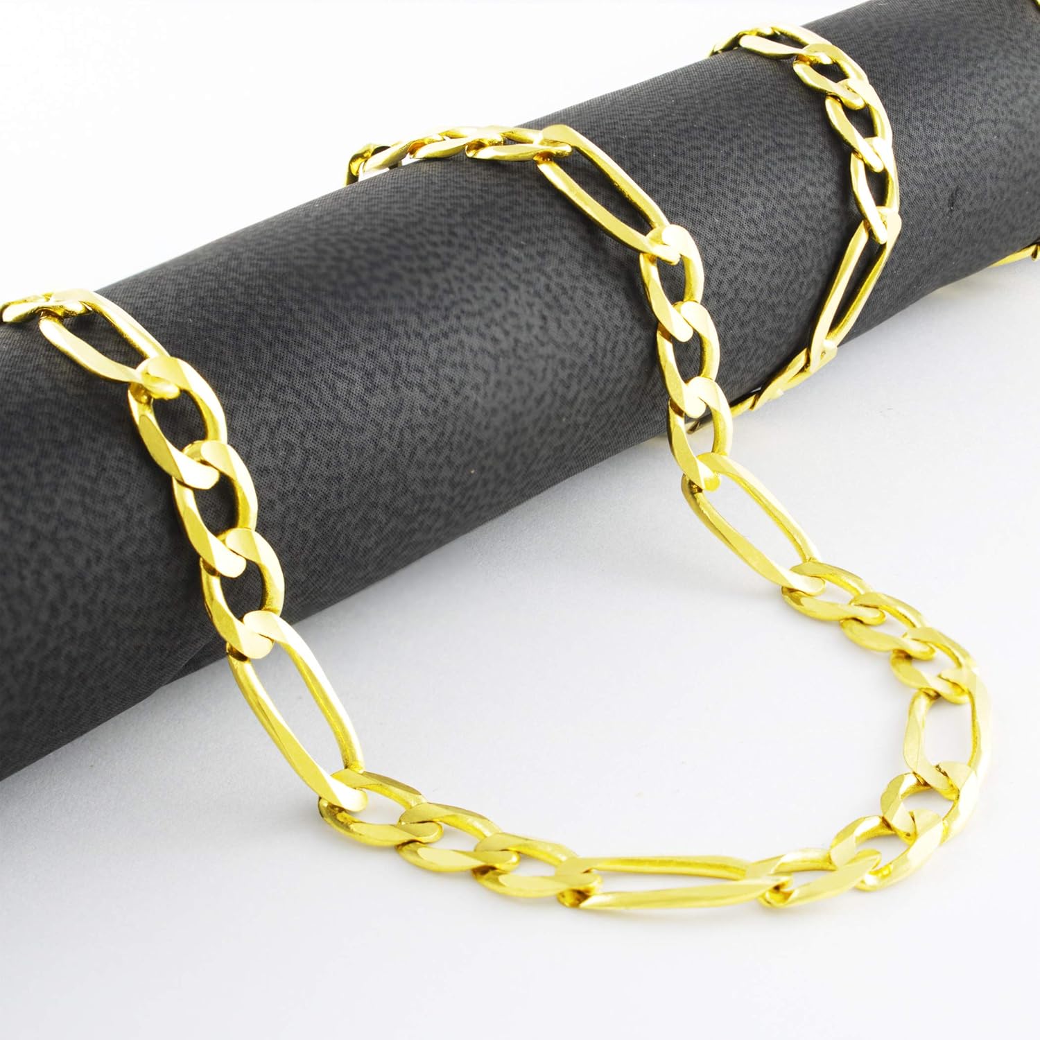 Nuragold 14k Real Yellow Gold Figaro Link 6.5mm Chain Bracelet (7"-9") Italian Jewelry for Men & Women