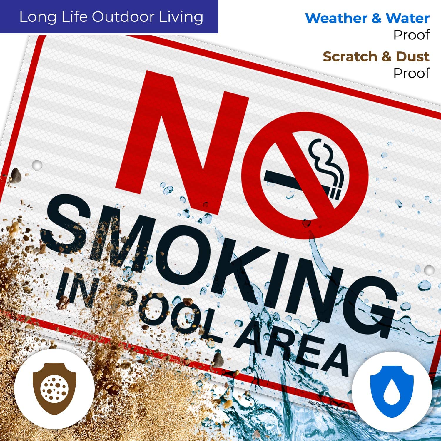 Pool Sign, No Smoking in Pool Area Sign, 12x18 Inches, 3M EGP Reflective .063 Aluminum, Fade Resistant, Easy Mounting, Indoor/Outdoor Use, Made in USA