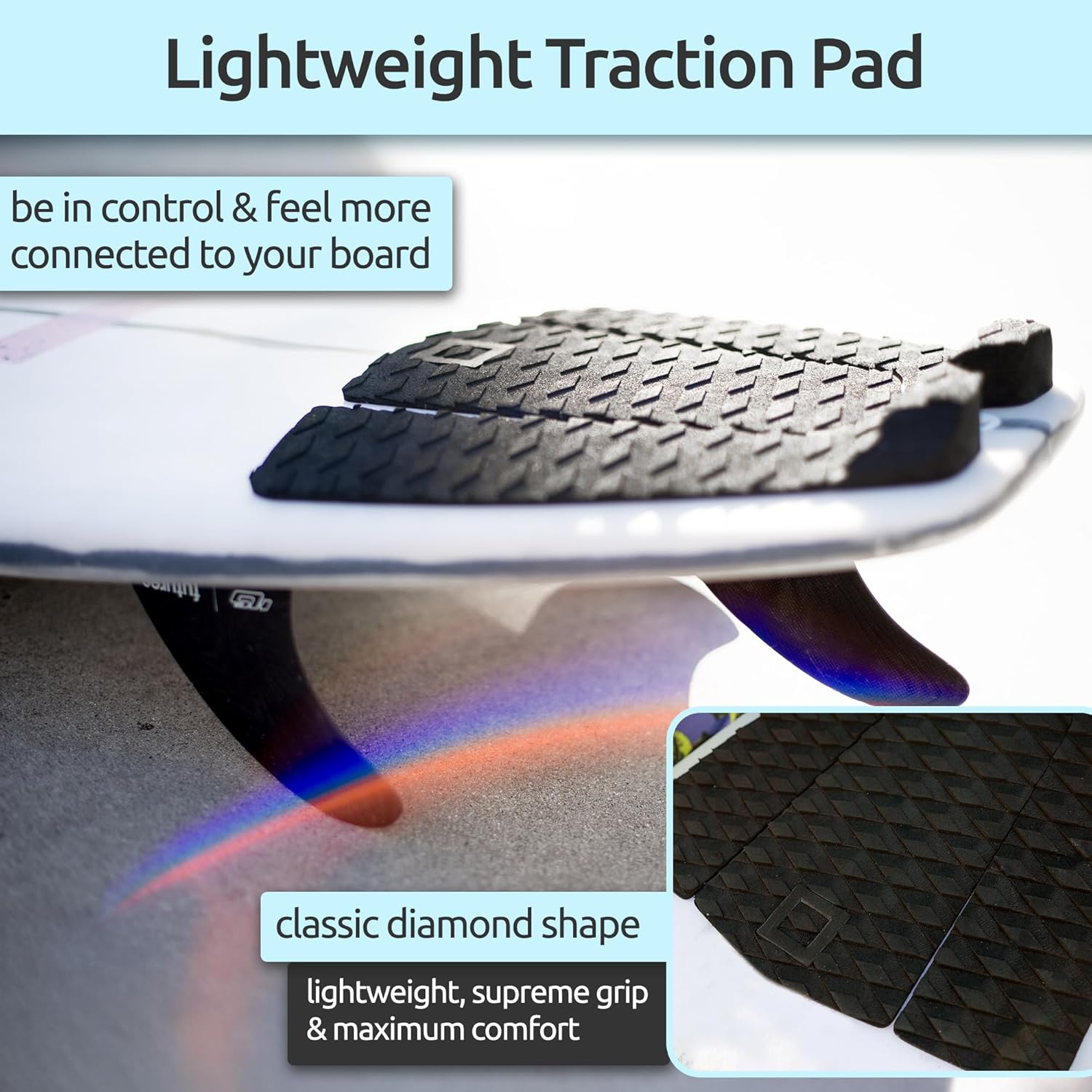 3-Piece Traction Pad - Arch, Flat, or Front - Maximum Grip, Super Strong 3M Adhesive - Fits All Surfboards: Shortboard, Fish, Longboard, SUP, Skimboard - Stomp or Deck Pad