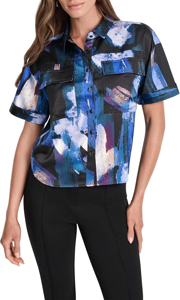 Women's Short Sleeve Collared Blouse