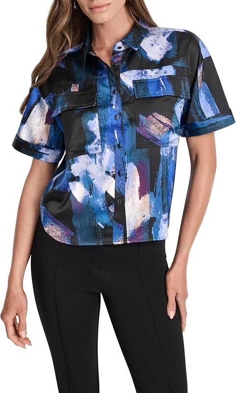 Women's Short Sleeve Collared Blouse