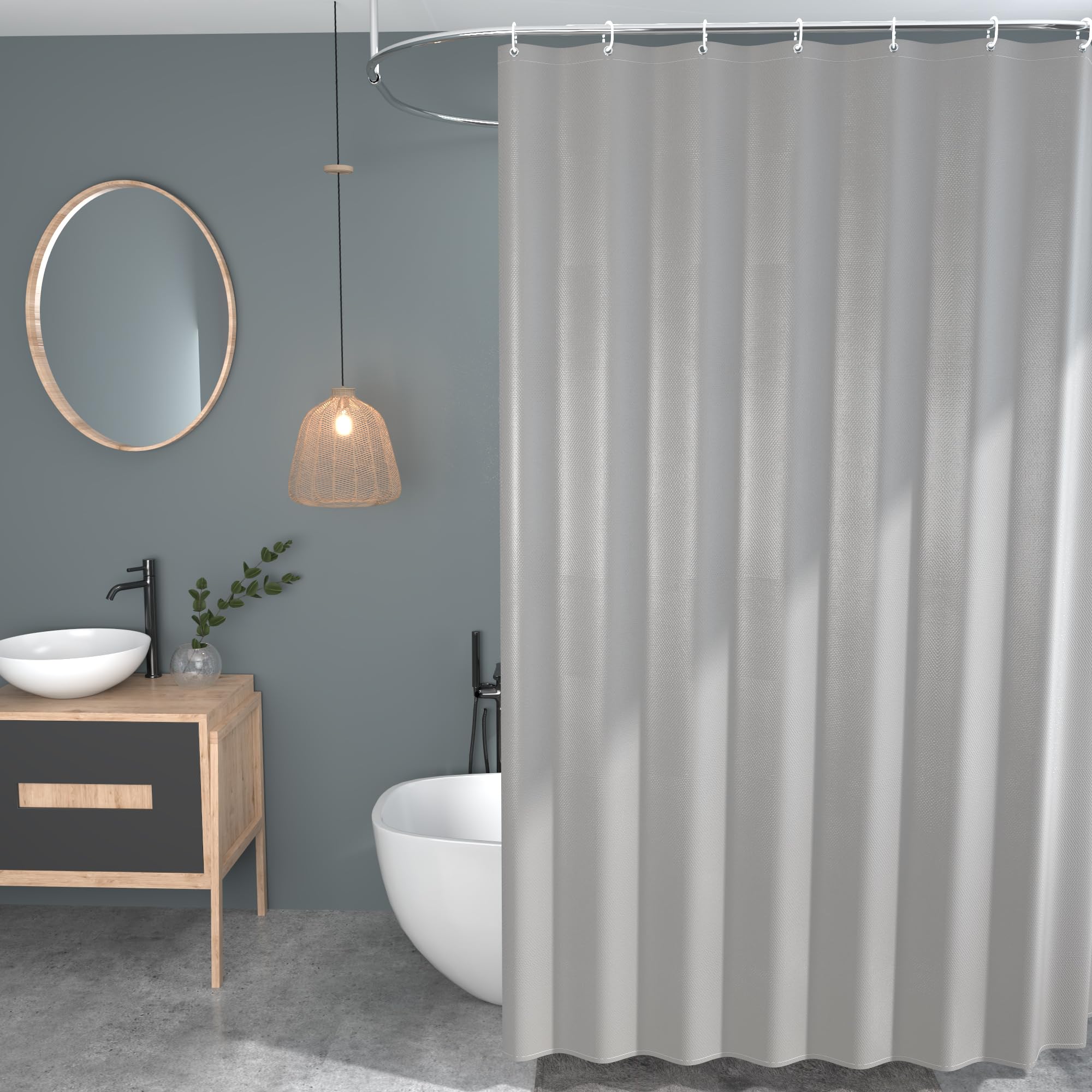 GOOPOOL Cortina de Ducha, Cortinas de Baño Poliester Lavable, Cortina Bañera Secado Rápido con 12 x Ganchos, Cortina Ducha Dobladillo Ponderado, Cortina Baño 180x200 CM Gris Claro