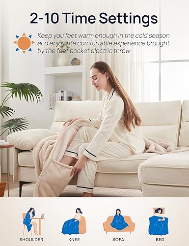 Miniatura 3 de Westinghouse Manta eléctrica con bolsillo para el pie para adultos, manta térmica de franela suave a sherpa con 6 niveles de calefacción y ajustes
