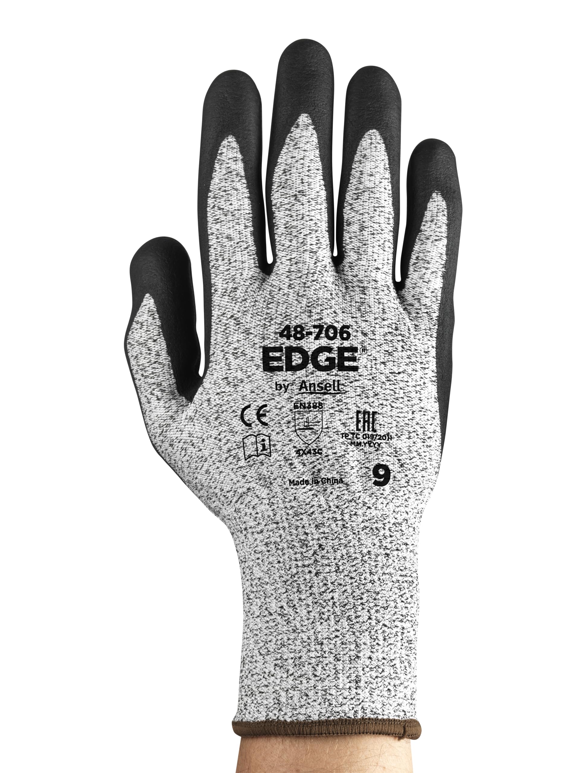 Ansell EDGE 48-706 Gants de Travail Résistants Coupure, Protection Industrielle Multi-Usage, Bricolage, Mécanique, Jardinage, Gant de Sécurité Homme Femme, Noir, Taille XL (12 Paires)