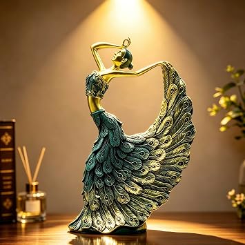 XINDAM Elegant Peacock Art Figurine Dancer Statue Decorative Home & Office Figurines Home Office Display Craft Living Room Decor Ornaments for Tabletop