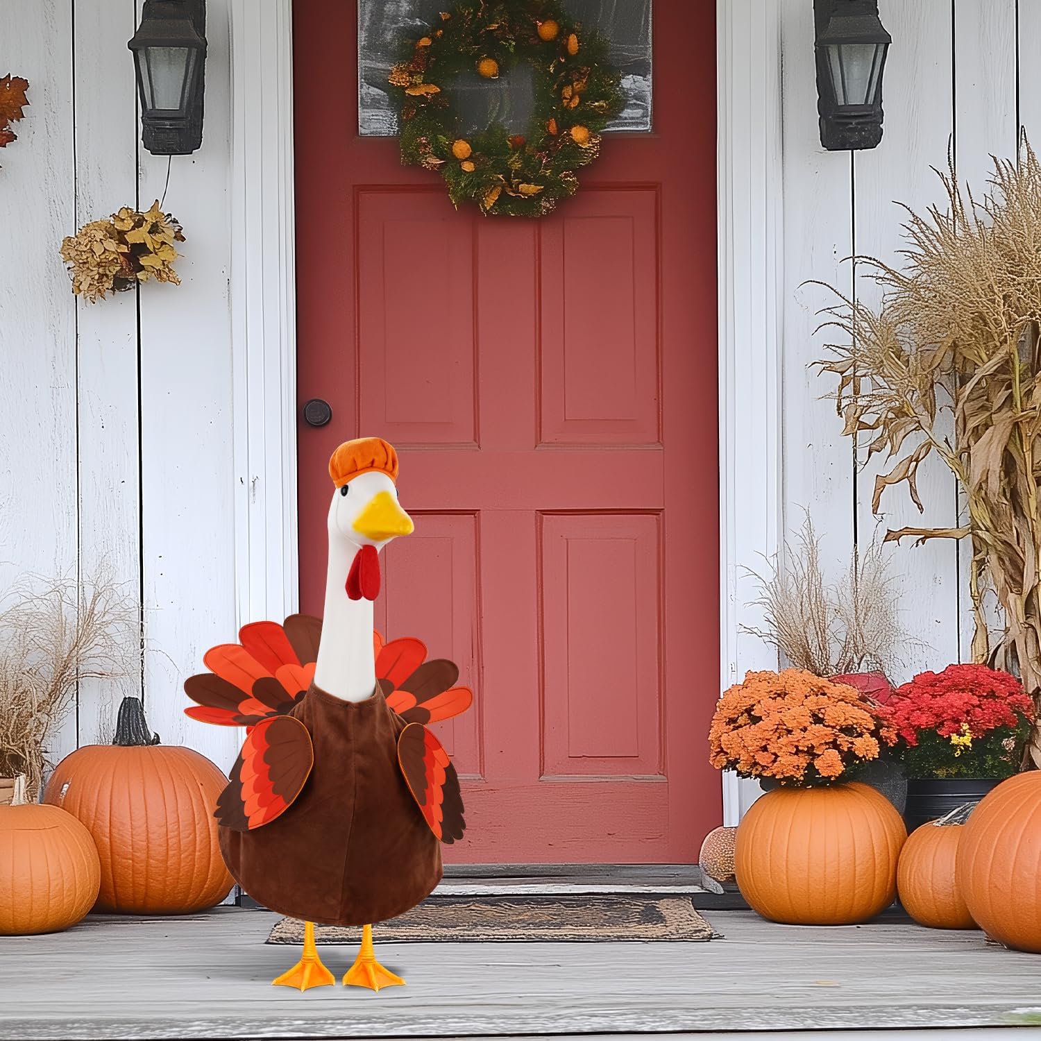 Thanksgiving Turkey Goose Outfit Porch Goose Outfits Yard Goose Clothes Silly Lawn Goose Costume for 23'' Porch Goose Duck Decorations