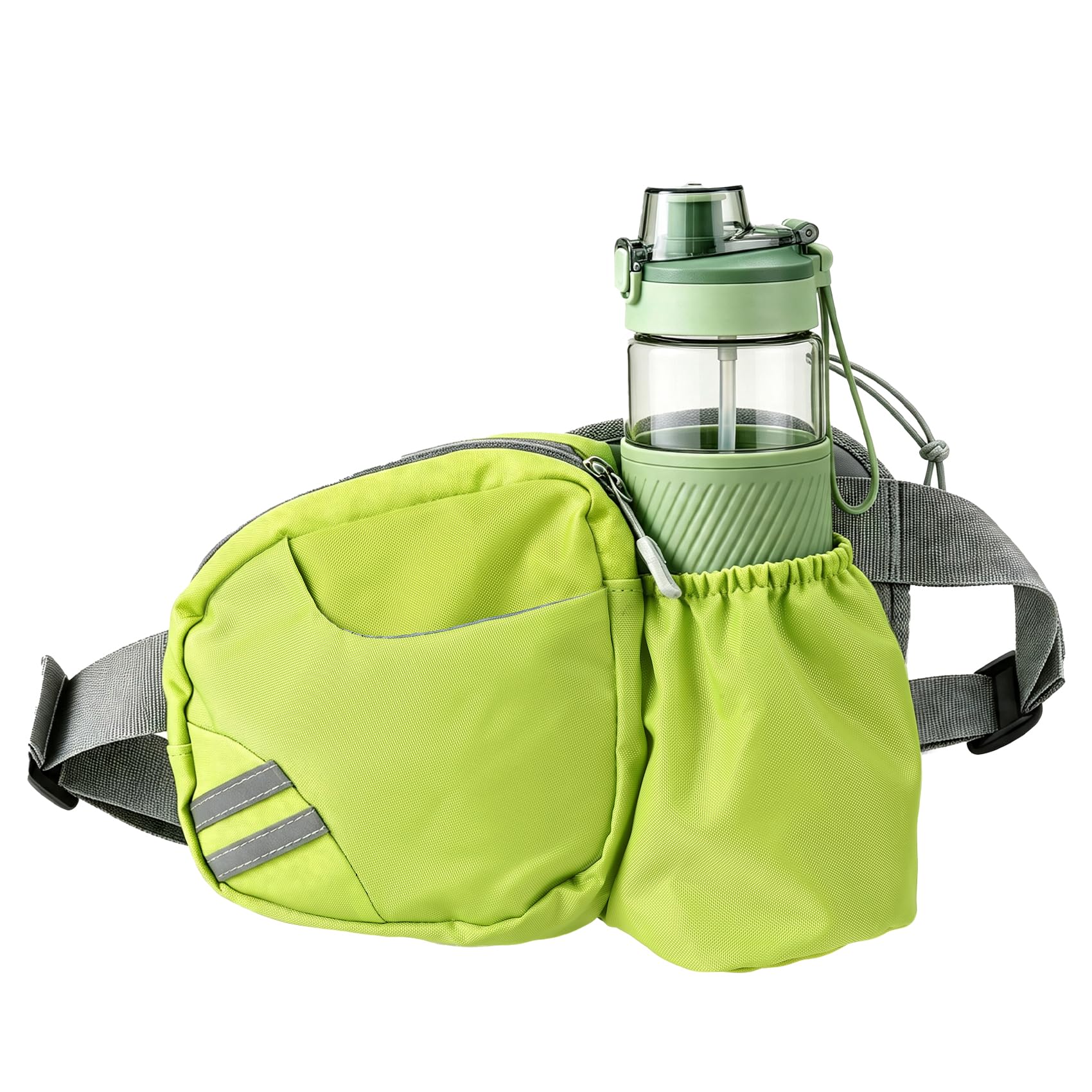 Dog Walking Bag with Water Bottle Holder – Water Repellent Waist Fanny Pack, Bum Bag for Runners, Hiking & Travel,Green